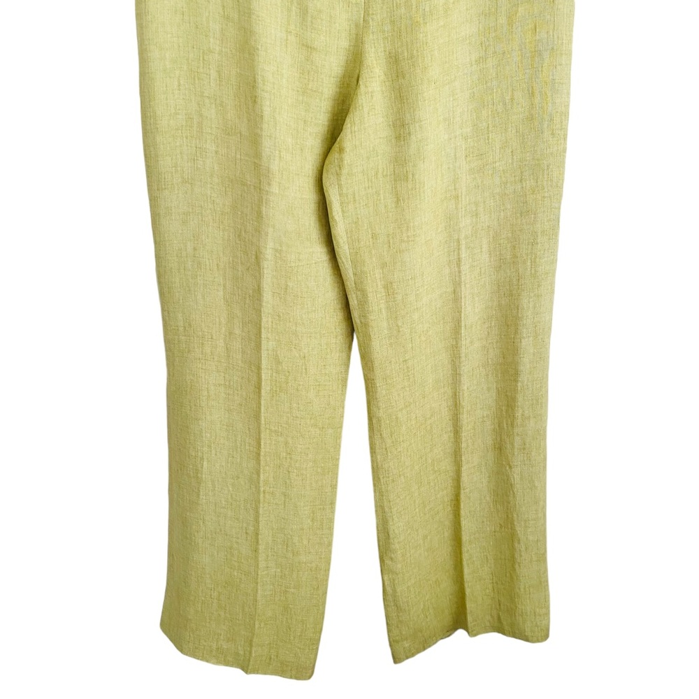 Irene Van Ryb Pea Green 100% Linen Classic Effortless Straight Leg Pants Size 42 - Picture 4 of 9